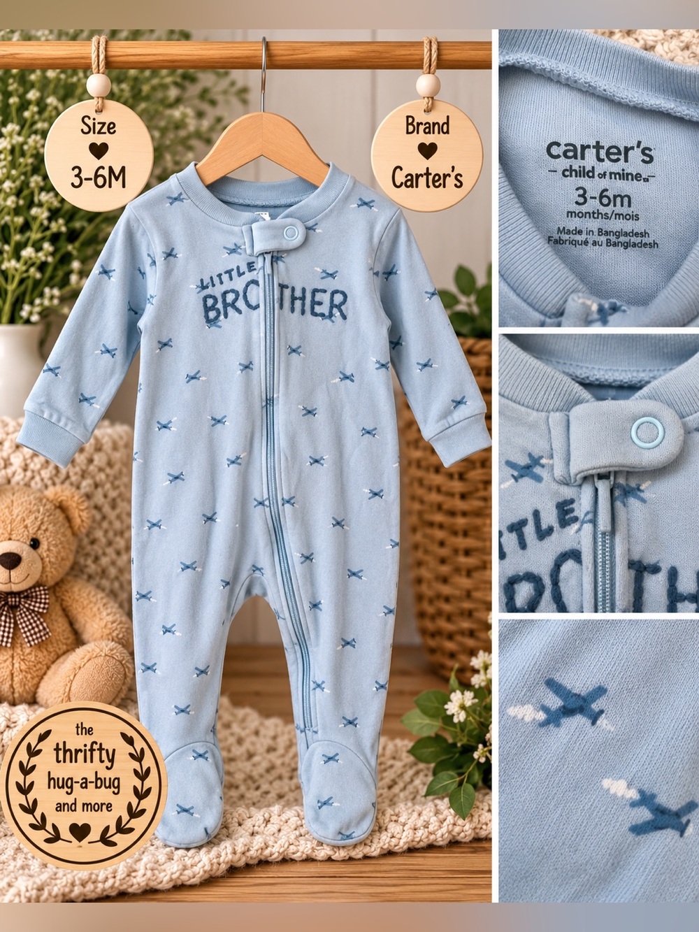 Carter’s Little Brother Airplane Footed Sleeper – 3–6M ✈️💙